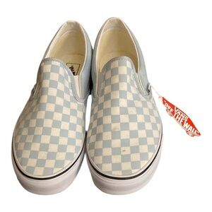 Vans Blue and White Checkered Slip-On Sneakers